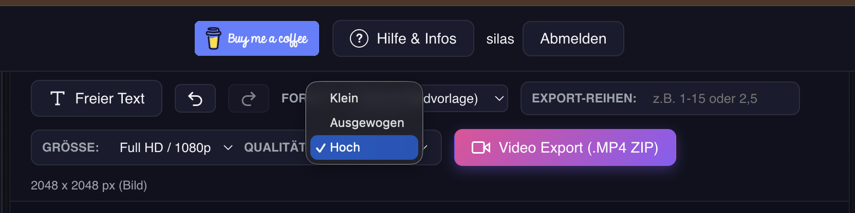 Qualitätsstufen für den Videoexport