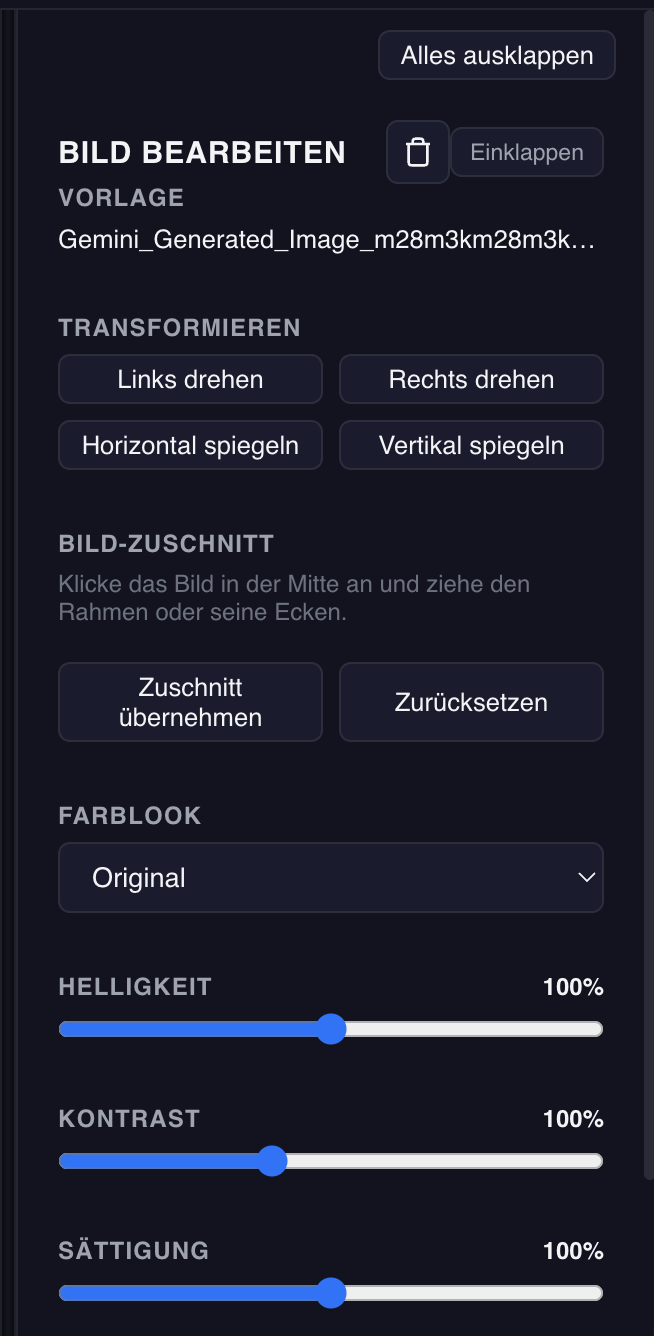 Bildbearbeitung für Zuschnitt, Spiegelung und Farbkorrektur